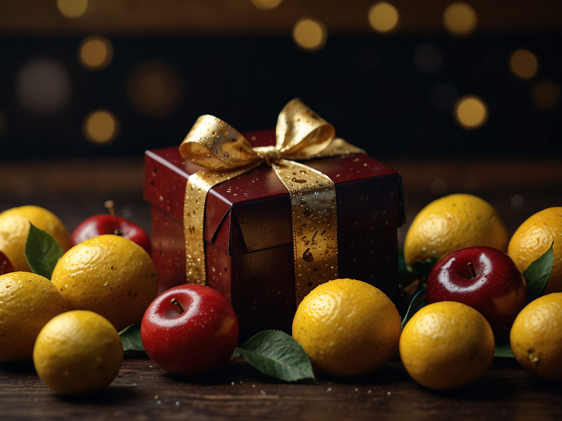 Banner mit Früchten und Geschenkbox